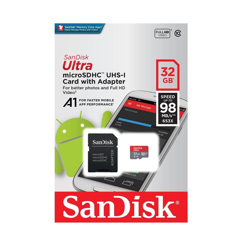 Thẻ nhớ MicroSDHC SanDisk Ultra A1 32GB 98MB/s kèm adapter (Đỏ)