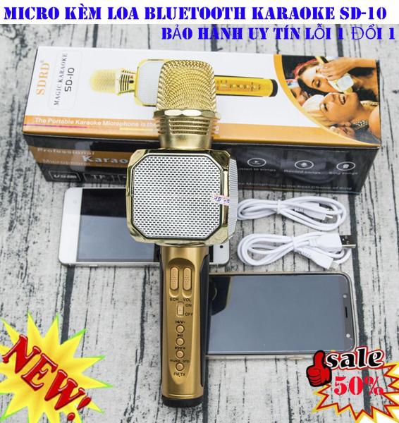 Micro kèm loa Bluetooth Karaoke SD-10 (Model 2018 cực hay) - Mic 3 In 1 -  Micro hát karaoke kèm loa bluetooth cho điện thoại, máy tính bảng - Thanh Sống Động, Chống Hú,Rè - BH UY TÍN 1 ĐỔI 1 .bởi POPPY-KA