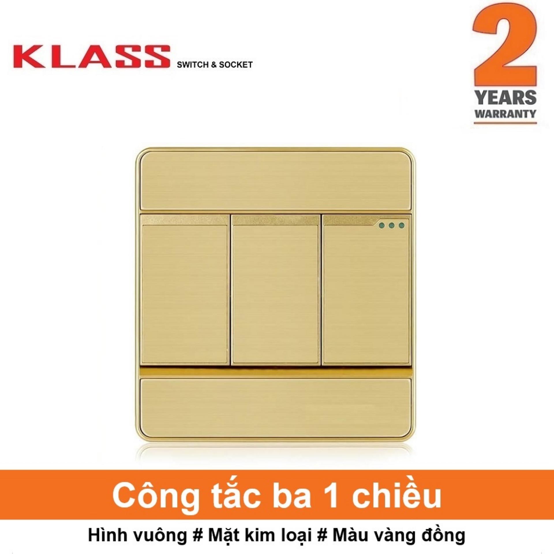 Công tắc ba 1 chiều hình vuông màu vàng đồng klass 86kb8-005