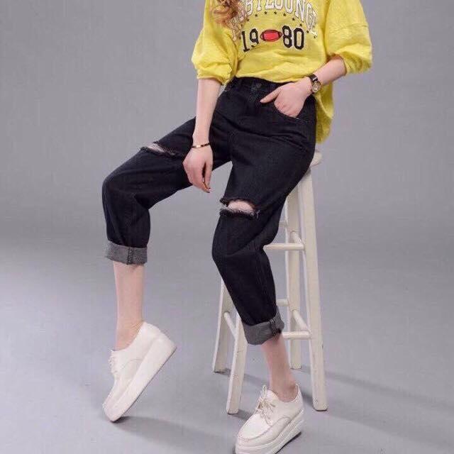 Quần baggy jean rách gối BG 003 (Đen) - Reds Store