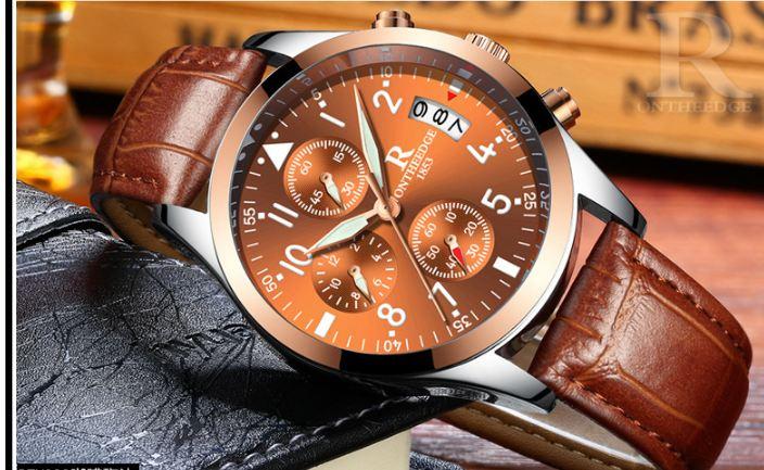 Đồng hồ nam doanh nhân dây da cao cấp Ontheedge Q02 chạy 6 kim
