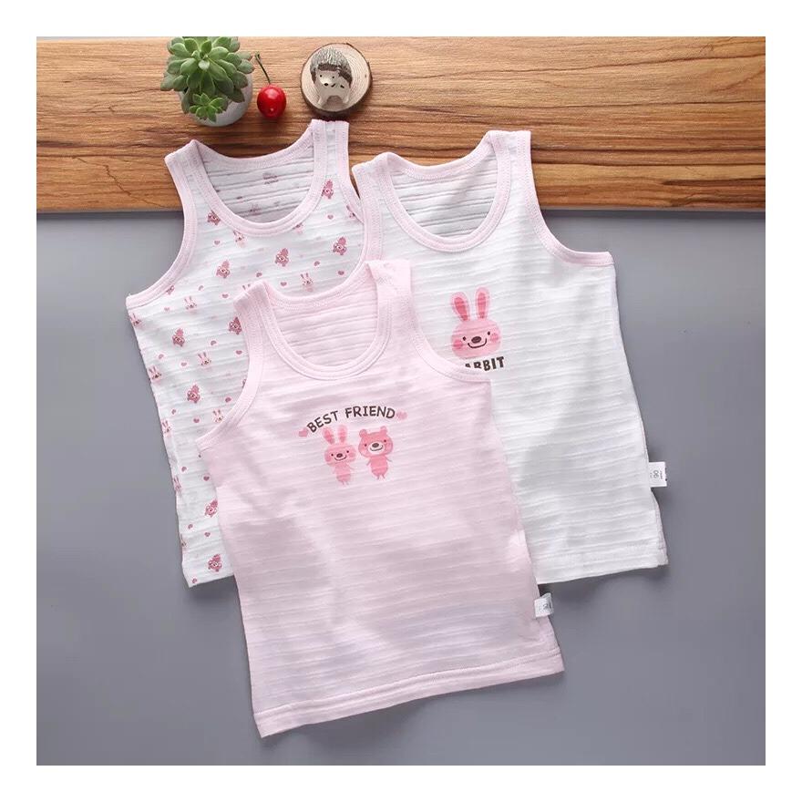 Set 3 chiếc áo ba lỗ cotton xước bé gái