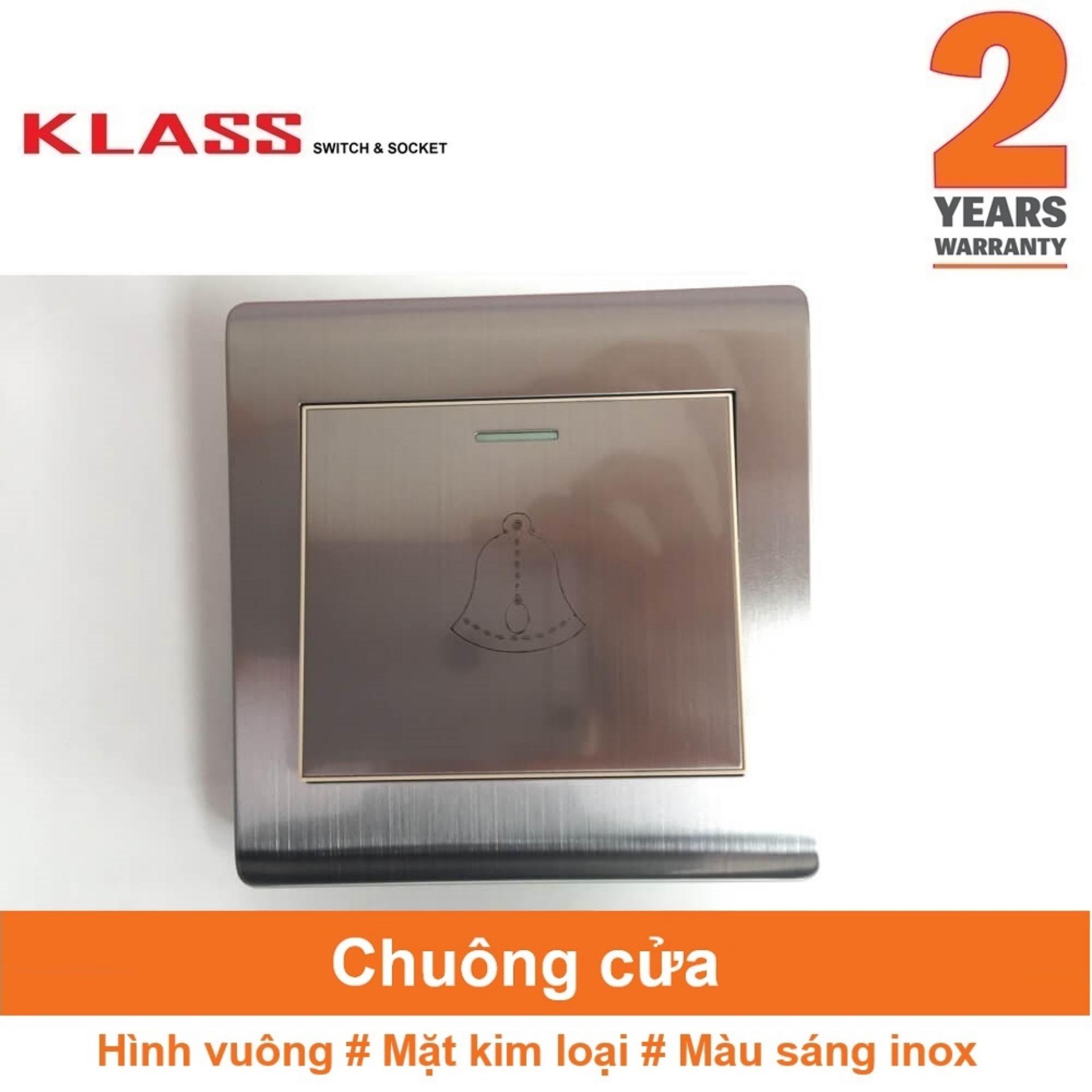 Công tắc chuông cửa, hình vuông, màu bạc sáng inox, KLASS 86KL5-009