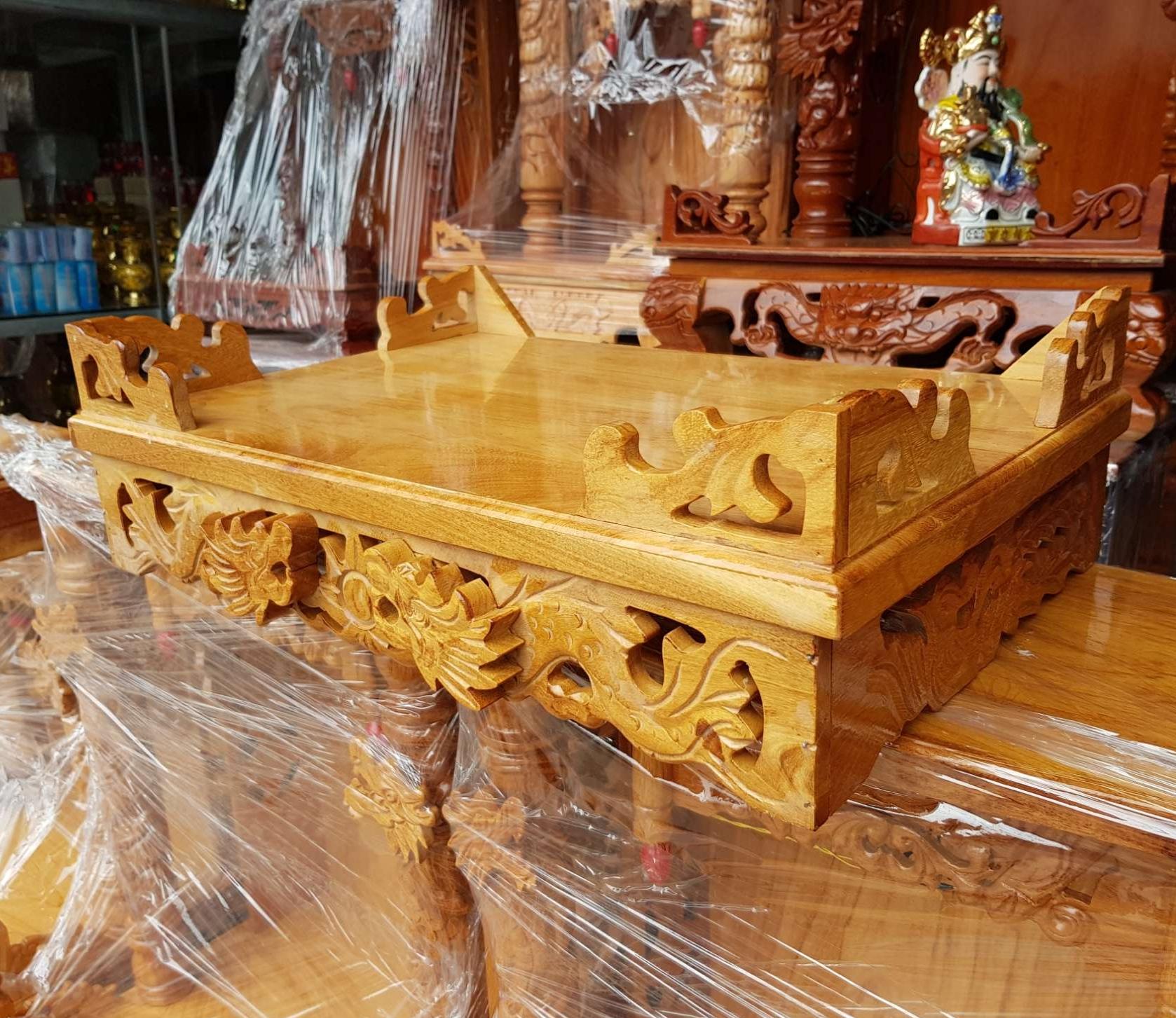 Bàn thờ treo tường gỗ căm xe mặt gõ đỏ ngang 60 cm