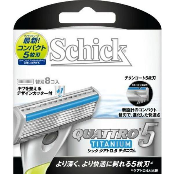 Vỉ 8 lưỡi dao cạo râu Schick Quattro 5 Titanium - Nhật Bản