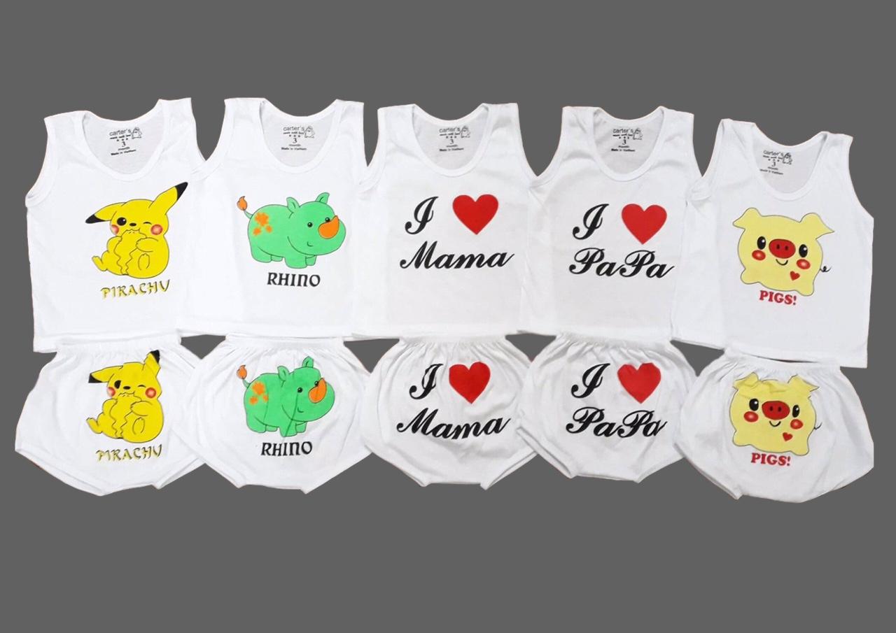 Combo 10 bộ sát nách quần chip cotton cho bé trai bé gái