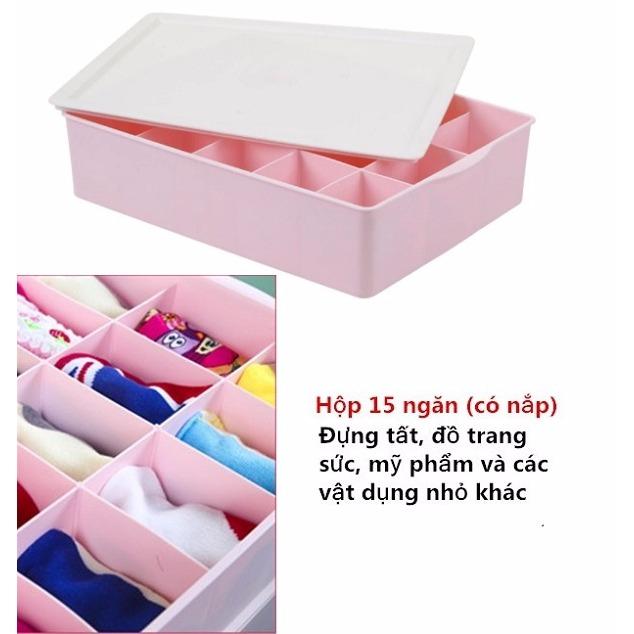 [Hoàn Tiền 10%] Khay Nhựa PP Đựng Đồ Lót, Tất 15 Ngăn  Đa Năng HomeStar (Hồng) BH311