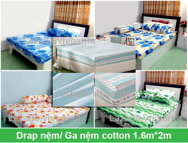 Drap nệm, ga nệm cotton bền đẹp 1.6mx2m (giao màu ngẫu nhiên)