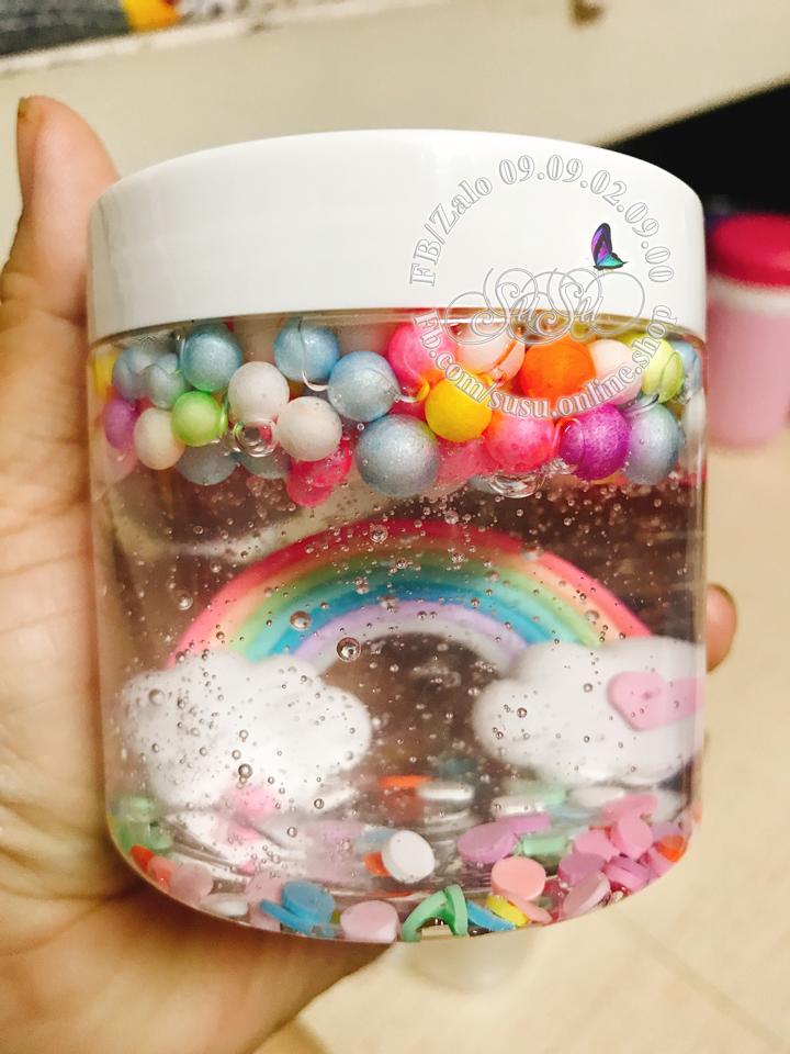 Slime Trong phối cầu vồng | hủ 250ml | Slime an toàn cho bé | Slime trong suốt siêu dẻo | Slime SuSu Handmade