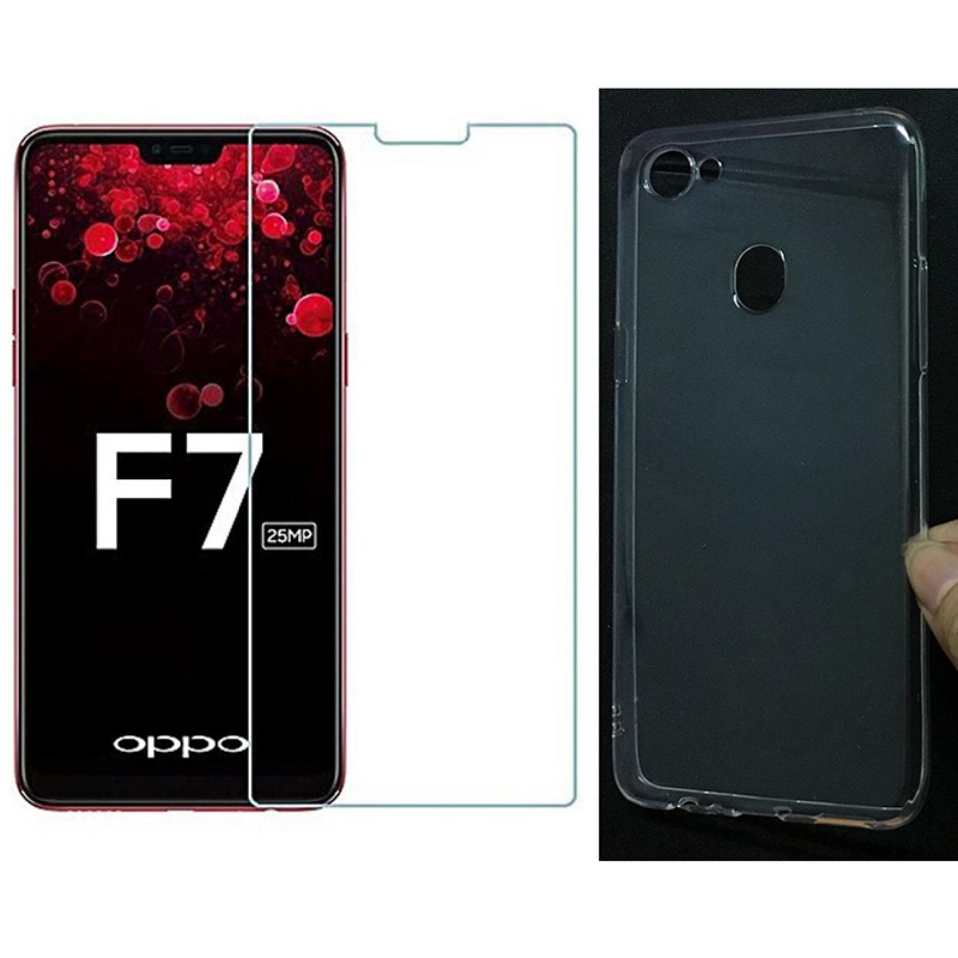 Bộ 1 kính cường lực và ốp lưng dẻo oppo f7