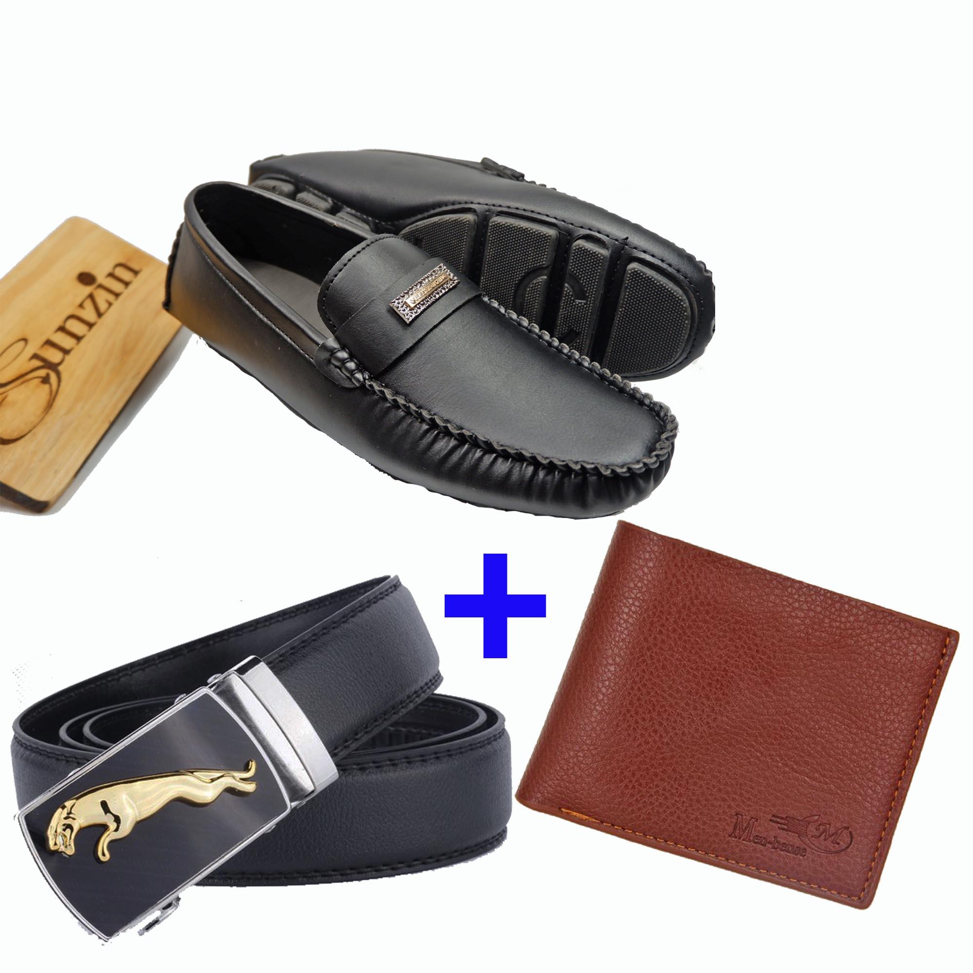 Sunzin.hcm free từ 99k-combo giày + ví + dây lưng giày da pu lịch lãm (giay nam-sz10155