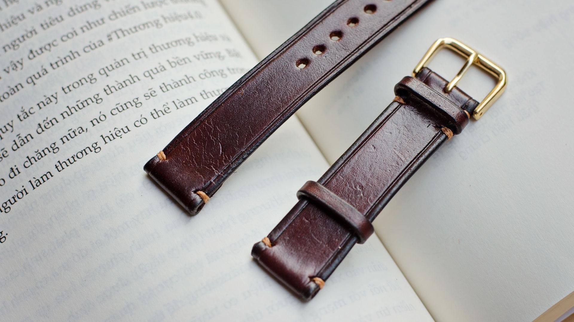 Dây đồng hồ nam da bò handmade đơn giản mầu nâu  - Dây đồng hồ handmade nam mỏng da bò nhập khẩu - Dây đồng hồ Mino Crafts size 22-20mm DA0802M