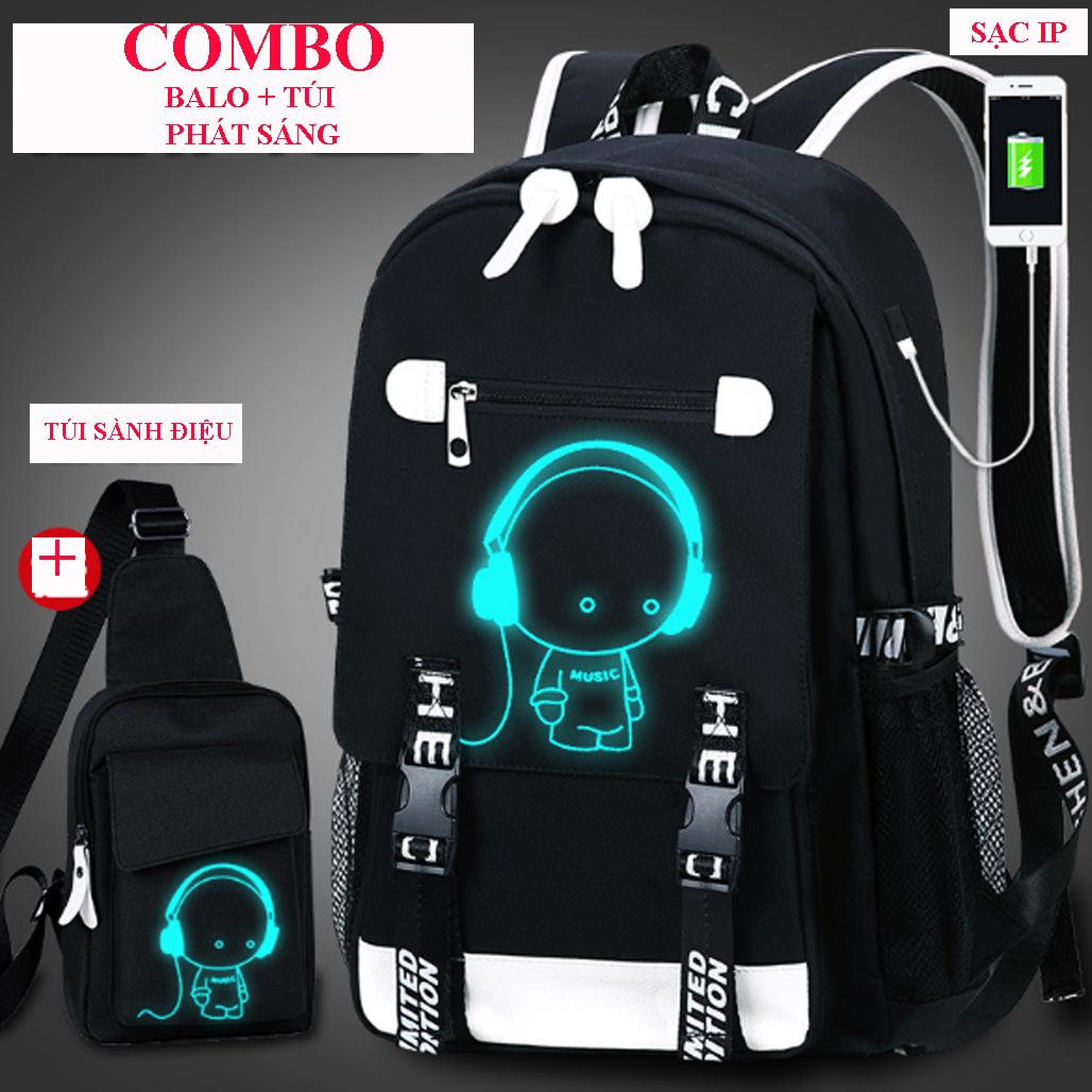 Balo nam dạ quang phát sáng -Tặng túi đeo chéo cá tính