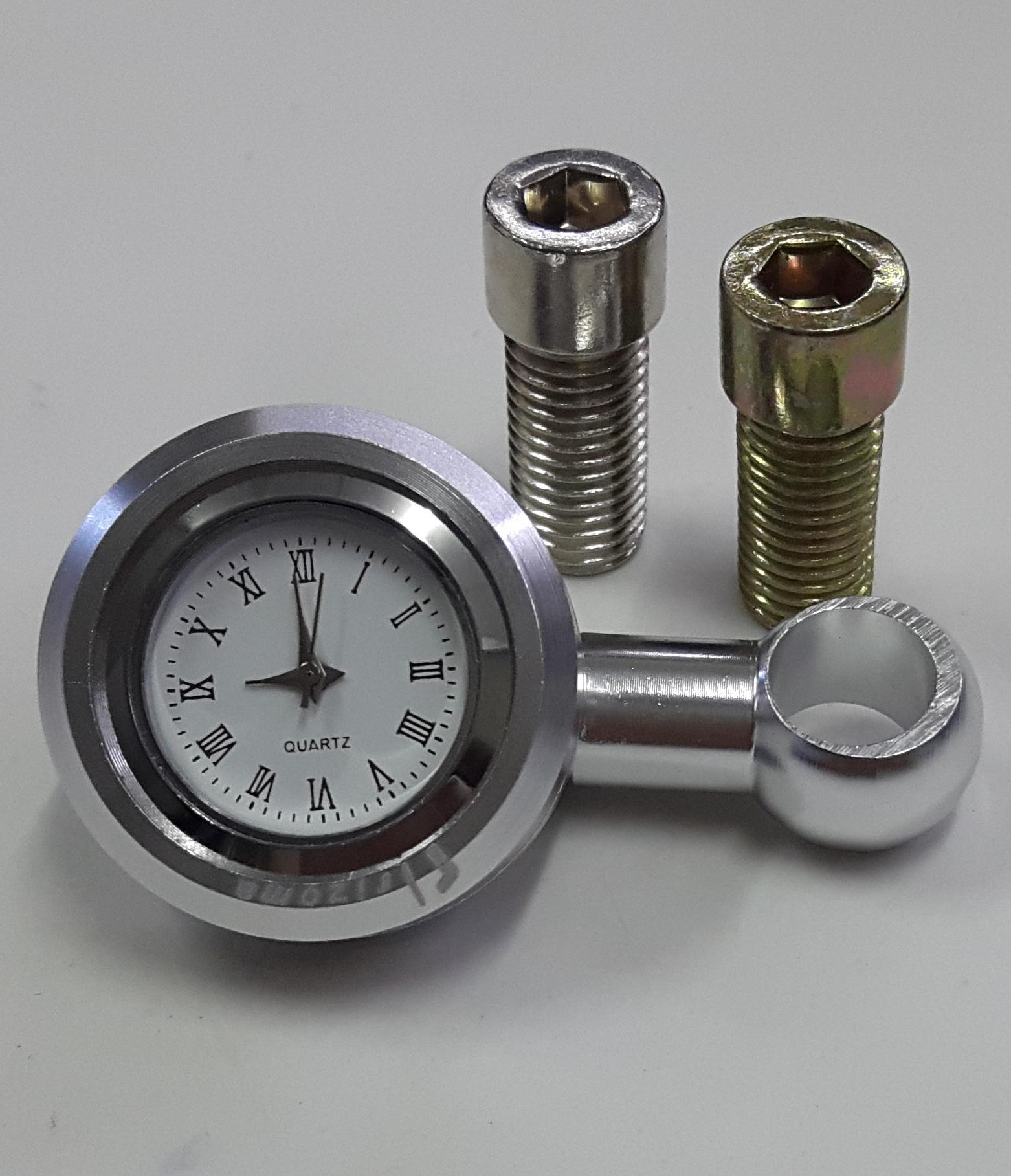 Đồng hồ chân gương xe máy Rizoma màu trắng + Tặng 1 ốc ren thuận và 1 ốc ren ngược