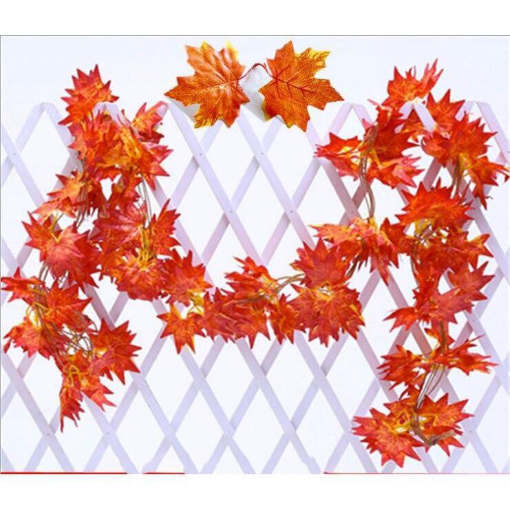 1 Dây lá phong đỏ trang trí tường rào - cây lá giả trang trí nội thất phong cách Bắc Âu