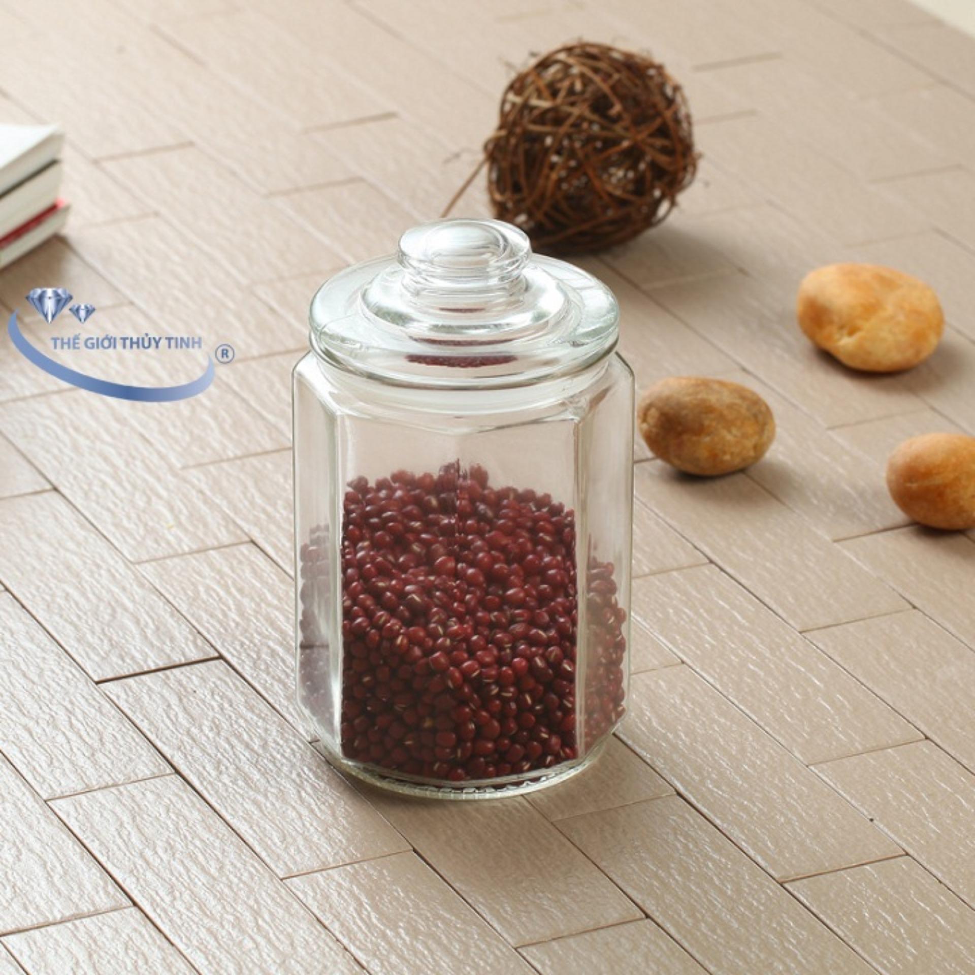Hũ lọ thủy tinh lục giác 900ml đựng gia vị