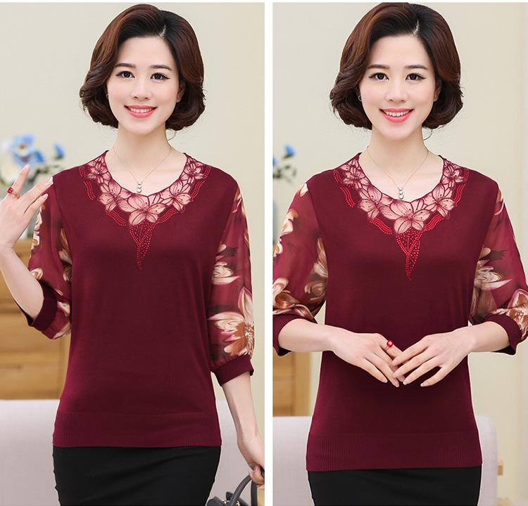 Áo len nữ trung niên áo len pha voan