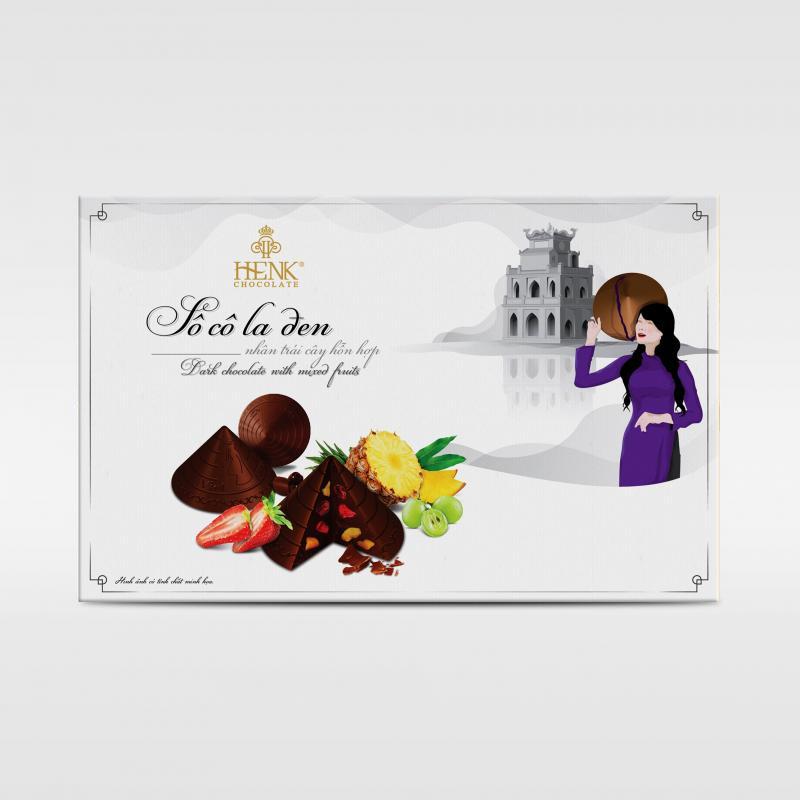 Socola đen 72% nhân trái cây hỗn hợp viên nón lá hộp 120g | Henk Chocolate