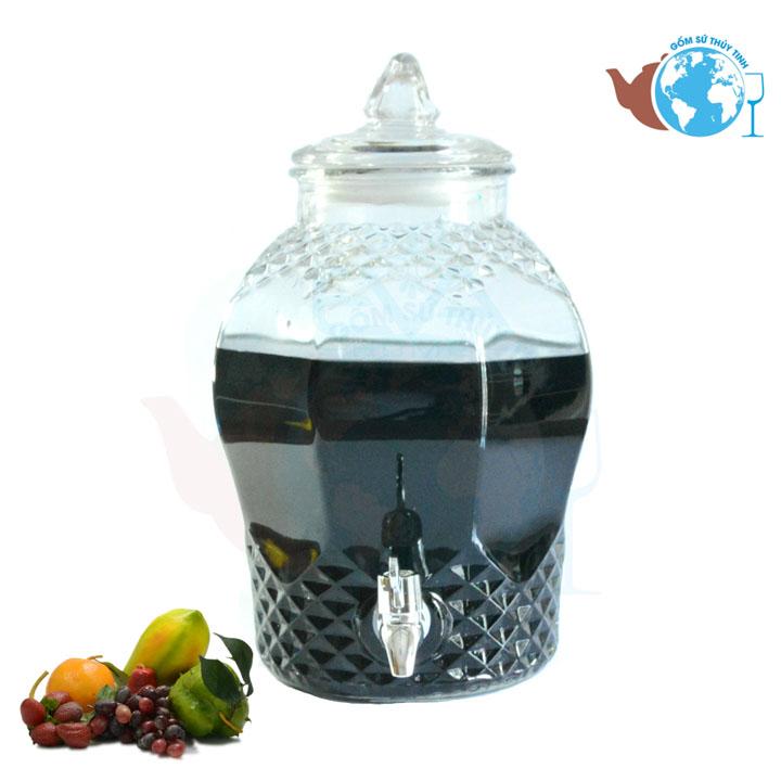Bình thủy tinh ngâm sâm 15 lít dáng kim cương Có Van