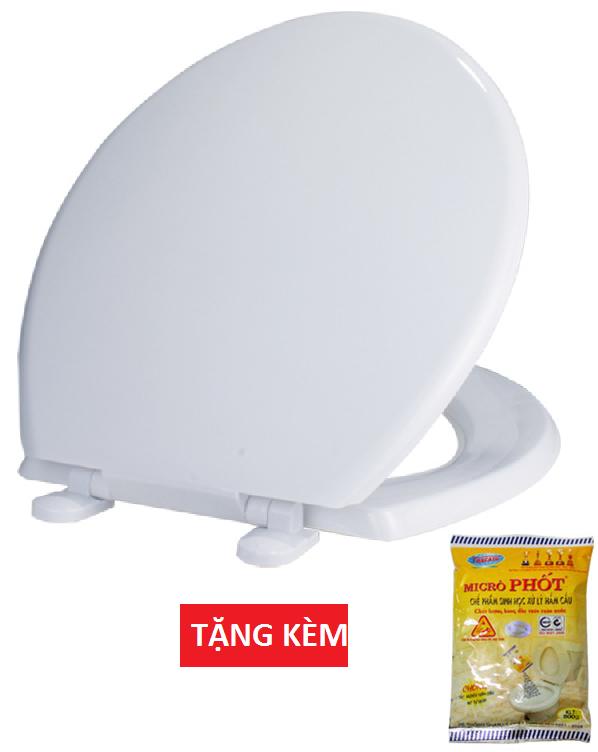 Nắp bồn cầu nhựa ABS trắng siêu bền- tặng kèm bột hông tắc bể phốt