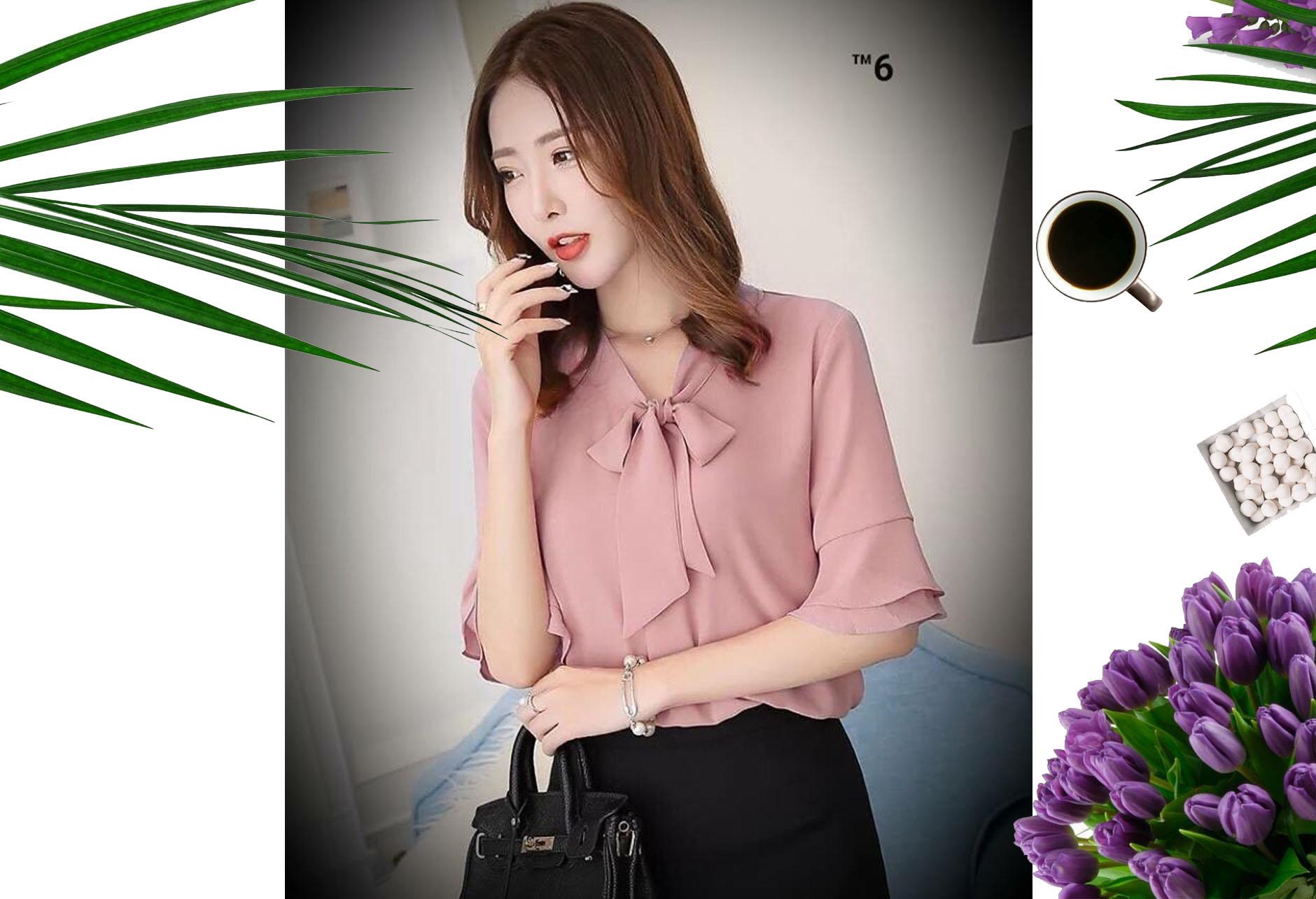 Áo Sơ Mi Cổ Thắt Nơ Tay Loe Điệu Đà