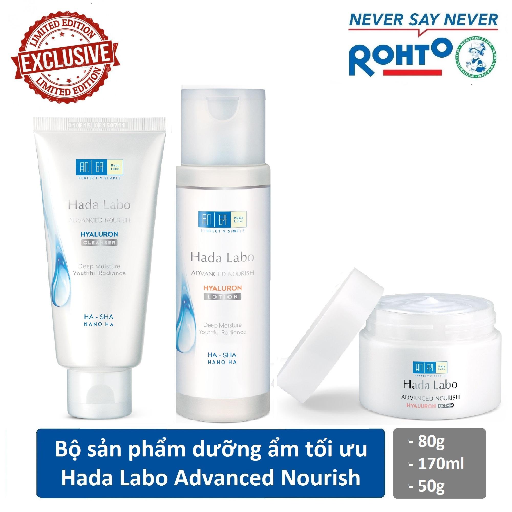 Bộ dưỡng ẩm tối ưu Hada Labo Advanced Nourish (Kem rửa mặt 80g + Dung dịch 170ml + Kem dưỡng ẩm 50g)