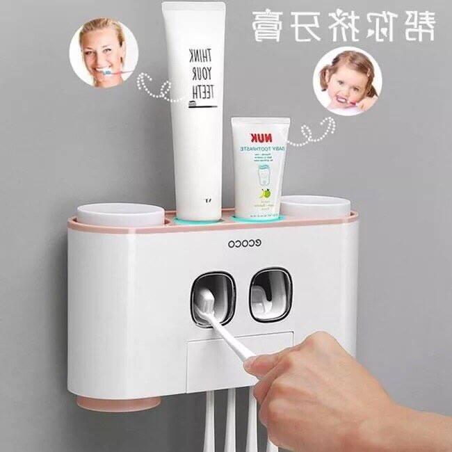 Bộ 2 lấy kem đánh răng tự động gắn tường kèm 4 cốc Ecoco, bo 2 lay kem danh rang tu dong gan tuong kem 4 coc Ecoco