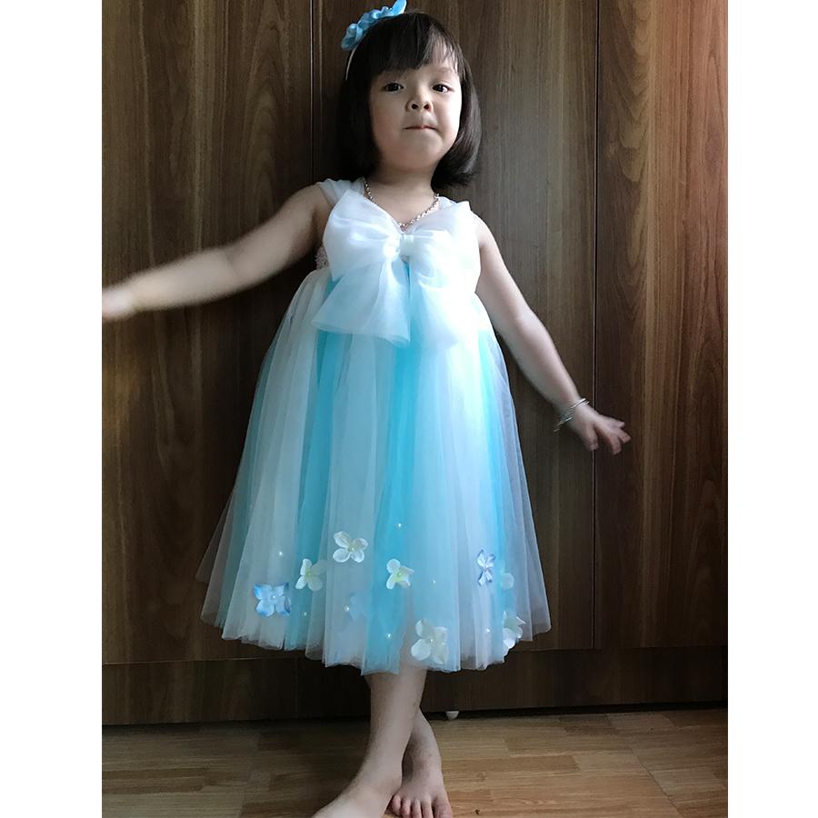 Đầm tutu công chúa xanh trời phối trắng nơ