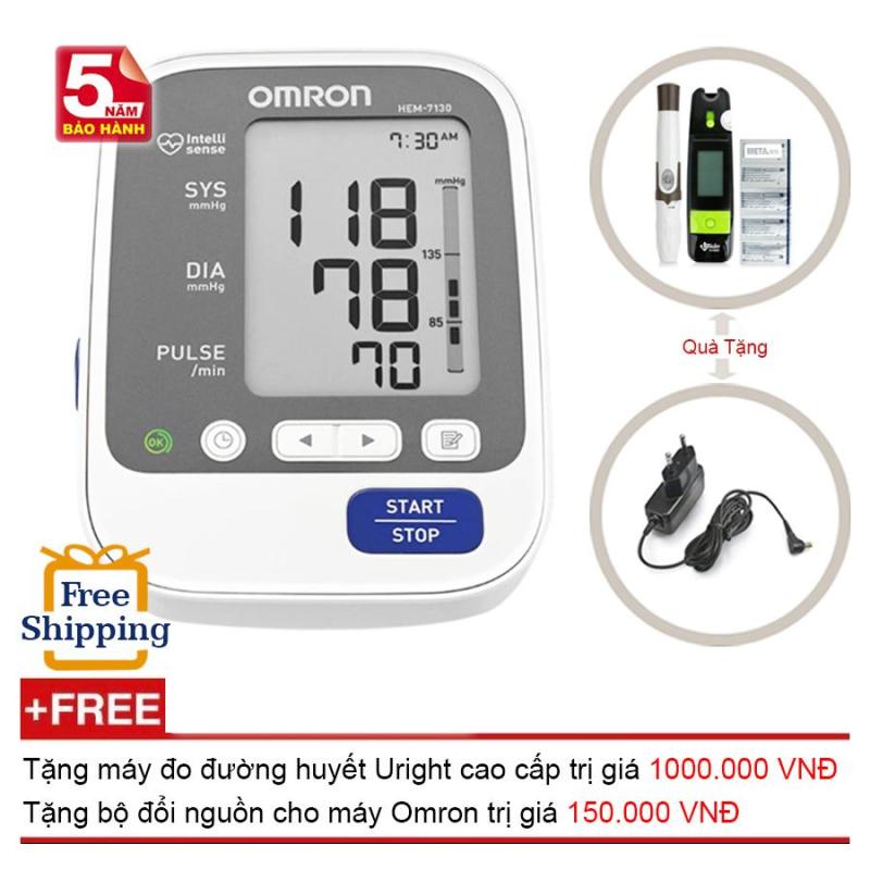 Máy Đo Huyết Áp Bắp Tay Omron Hem-7130 + Tặng Bộ Đổi Nguồn + Máy đo đường huyết Uright TD - 4265 (OEM)
