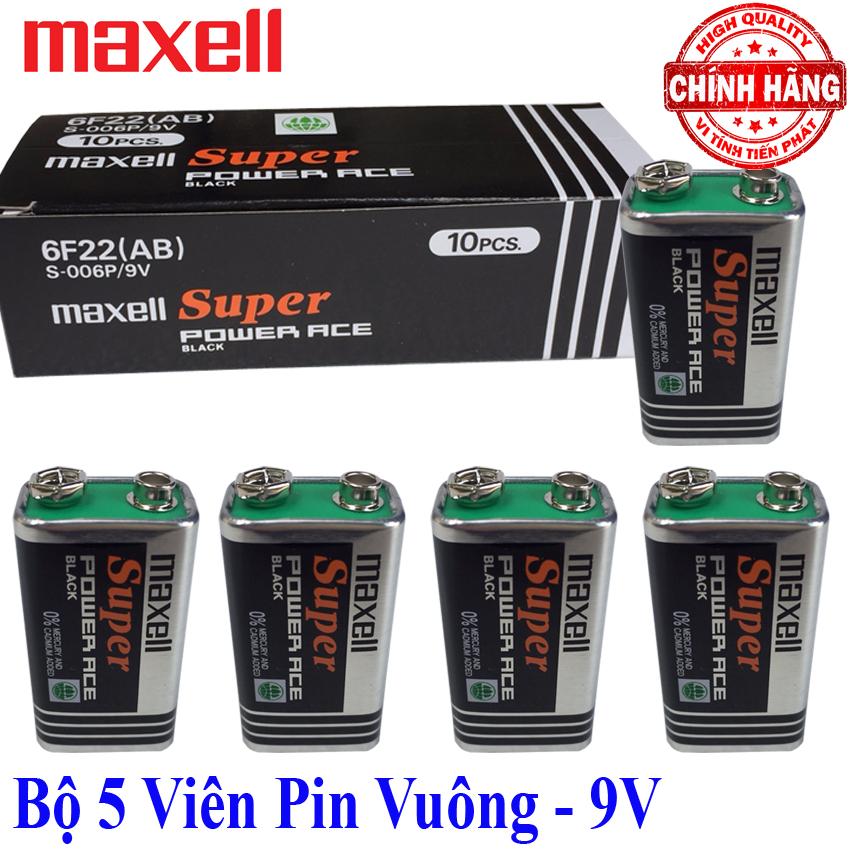 Bộ 5 Viên Pin vuông 9V Maxell Super Power - Mã Pin 6F22 .