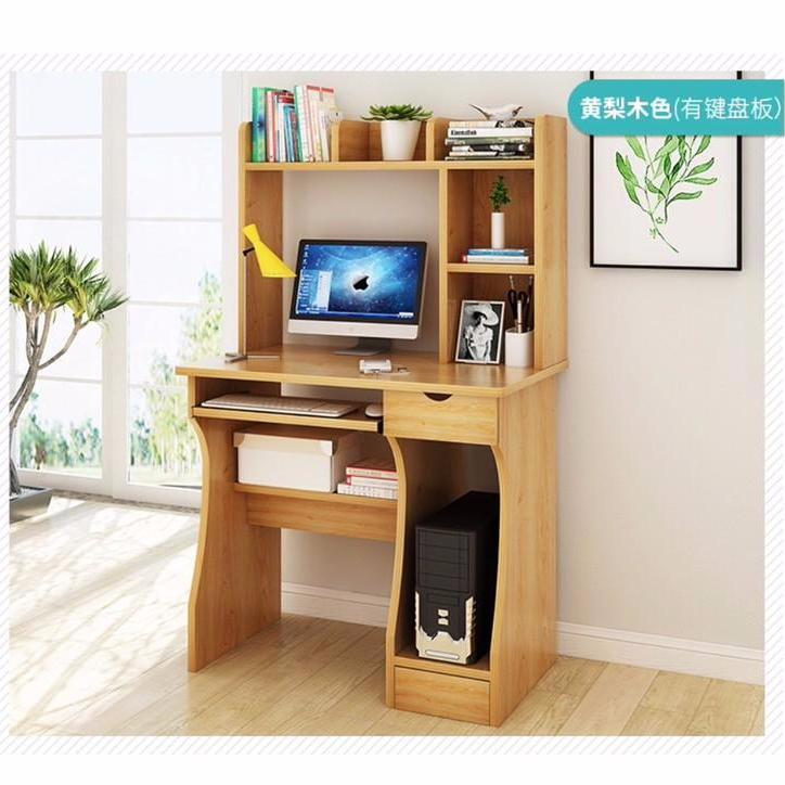 Bàn máy tính gỗ kèm kệ sách, trang trí