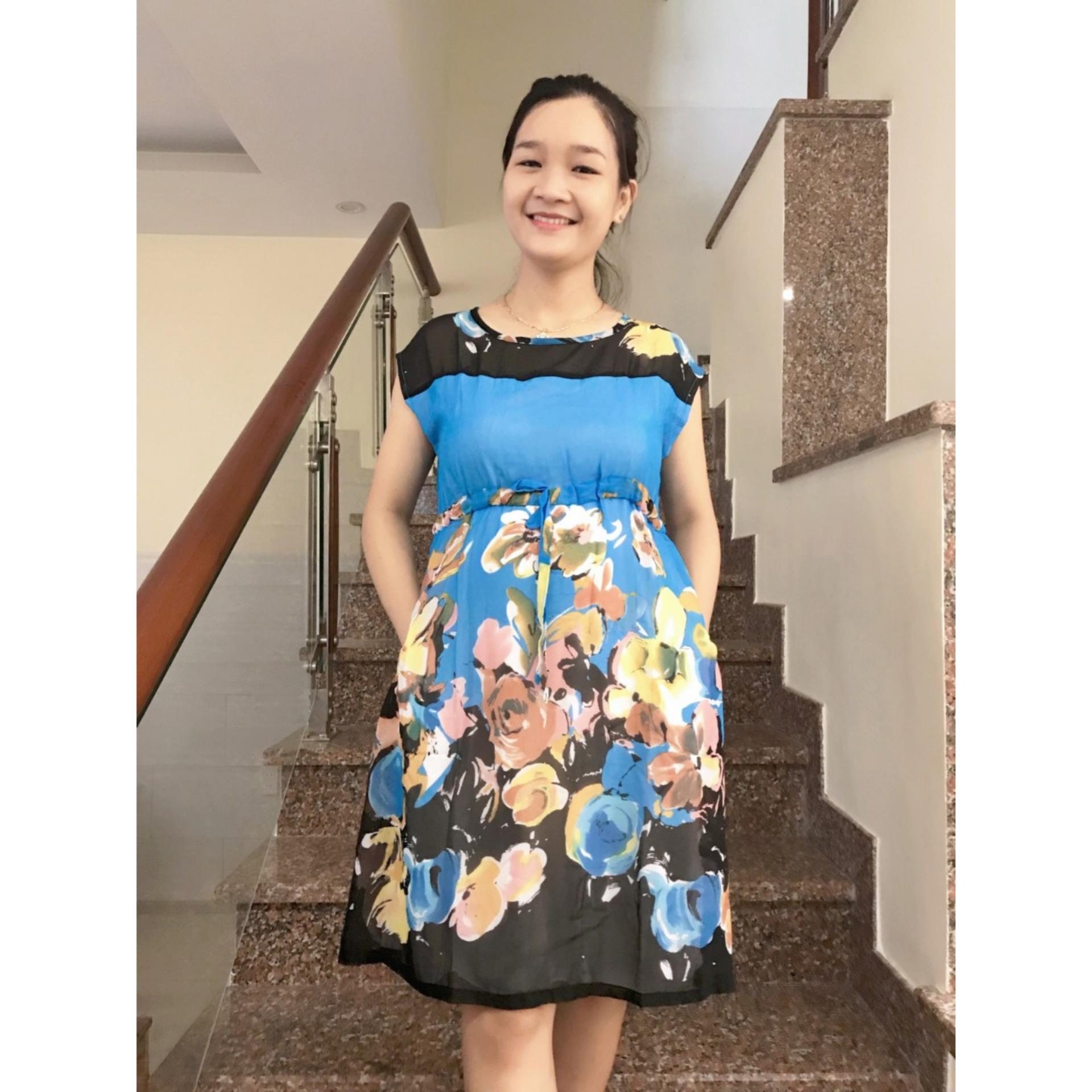 Đầm bầu voan thắt nơ eo