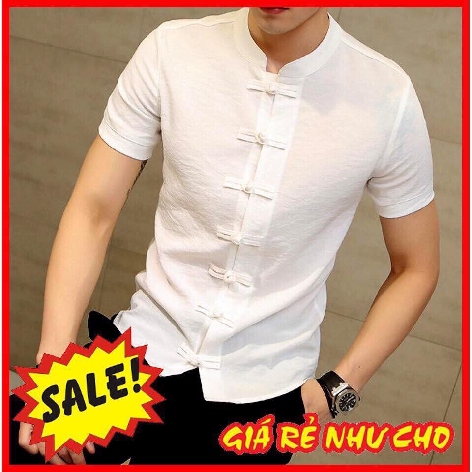 Áo sơ mi đũi cổ tàu chất siêu đẹp siêu mát màu trắng