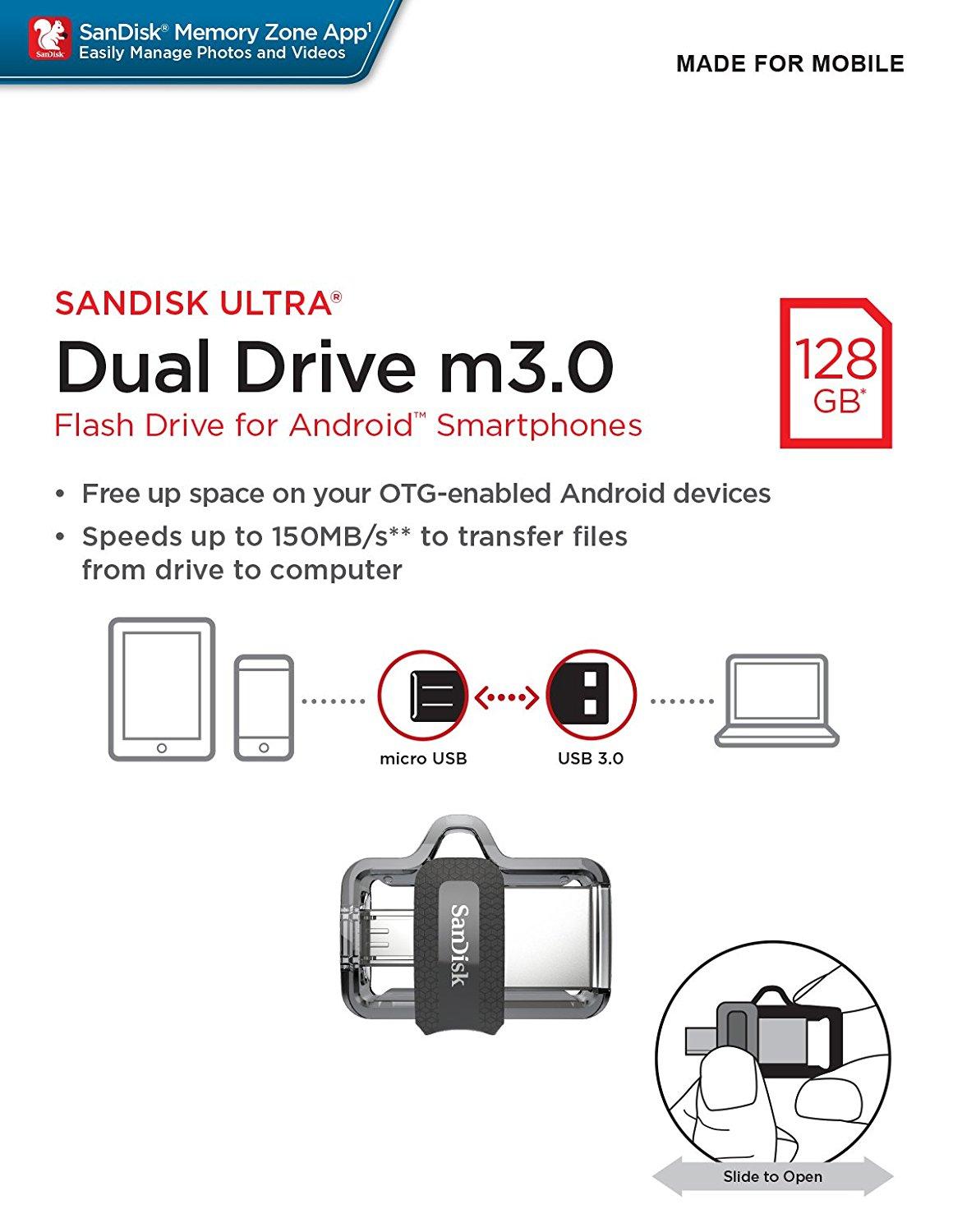 USB OTG 3.0 SanDisk Ultra Dual Drive M3.0 128GB 150MB/s (Bạc) - Phụ Kiện 1986