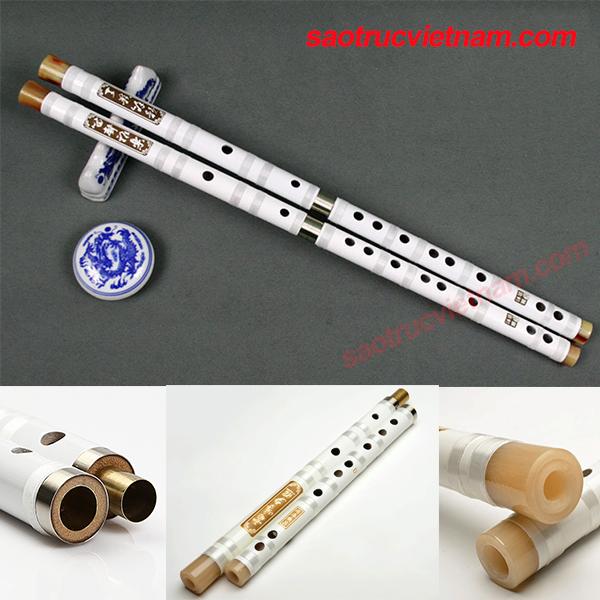 Sáo Trúc Dizi Trắng Khớp Inox LAD8 - Sáo Trúc Haki - Tặng Túi Nhung, Màng Rung, Dây Treo