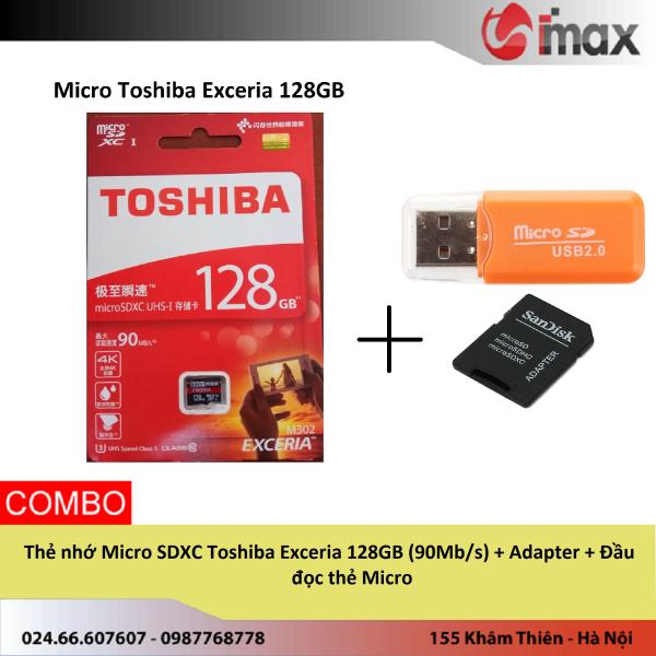 Thẻ nhớ Micro SDXC Toshiba Exceria 128GB (90Mb/s) + Adapter + Đầu đọc thẻ Micro