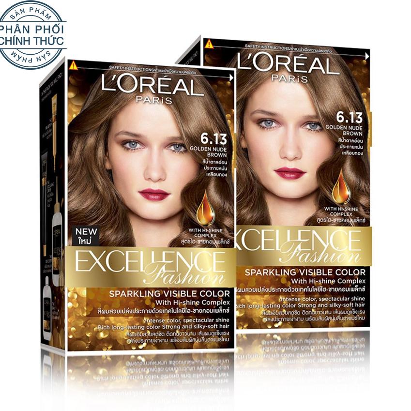 Bộ 2 kem nhuộm dưỡng tóc màu thời trang LOreal Paris Excellence Fashion - Màu 6.13