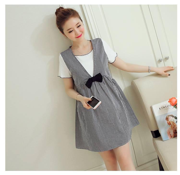 Váy Bầu Kẻ Caro Giả Yếm Nơ Bụng-1245