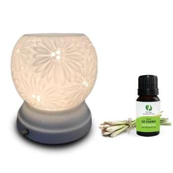 Combo Đèn Xông Tinh Dầu Gốm Bát Tràng Mini + Tặng 1 Chai Tinh Dầu 10ml Và 1 Bóng Dự Phòng