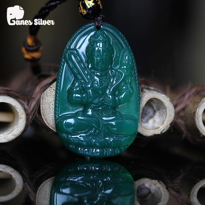 Mặt Dây Chuyền Phật Hư Không Tạng Đá Mã Não Xanh Lá Chất Liệu Cao Cấp - Ganes Silver