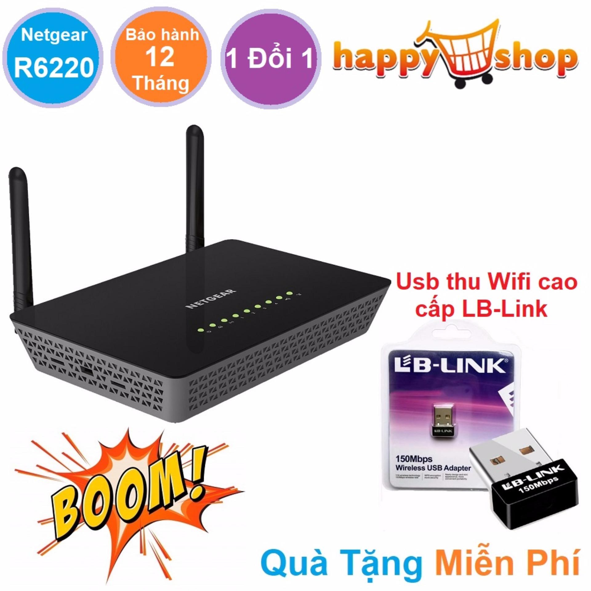 Bộ phát sóng wifi router tốc độ mạng cực cao netgear r6220 chuẩn ac 1200 mbps bảo hành 12 tháng 1 đổi 1 tặng kèm usb thu tín hiệu sóng wifi cực mạnh lb-link sr20