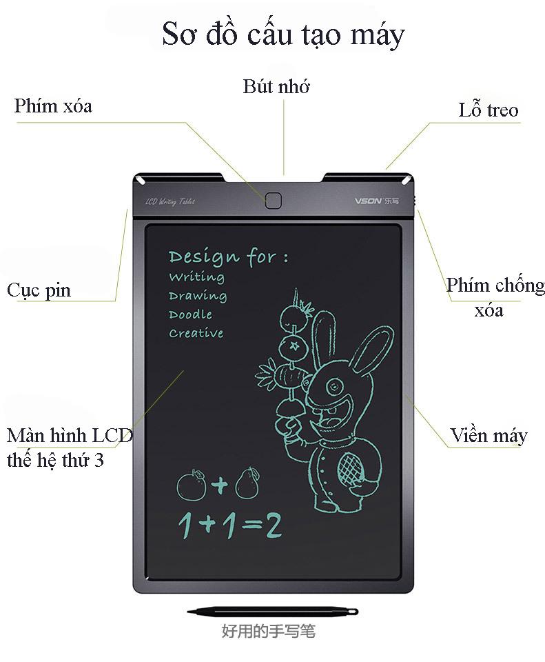 Bảng viết điện tử thông minh không cần xóa đa năng VSON cỡ lớn 13 inch