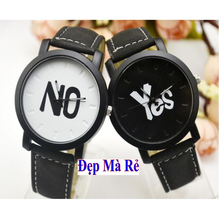 ( Tặng thêm 2 viên pin trị giá 40k ) Đồng Hồ Cặp Đôi Chữ Yes / No Dây Da - Giá bán trên là 2 chiếc như hình