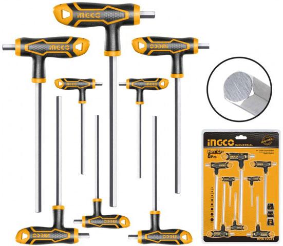 2-10mm bộ 8 chìa lục giác tay cầm chữ t đầu bằng ingco hhkt8081