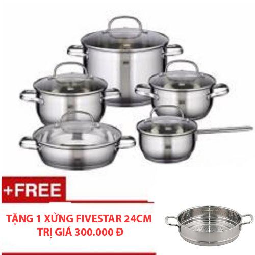 Bộ nồi quánh inox 304 bếp từ elo đức new lagoon 5 chiếc nắp kính.thương hiệu đức. tặng 1 xửng fivestar 24cm