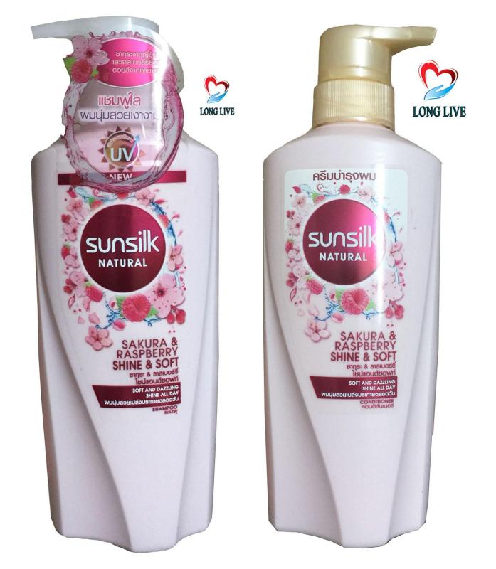 Cặp gội + xả Sunsilk Thái Lan Natural Sakura Raspberry Shine & Soft 450ml nhập khẩu