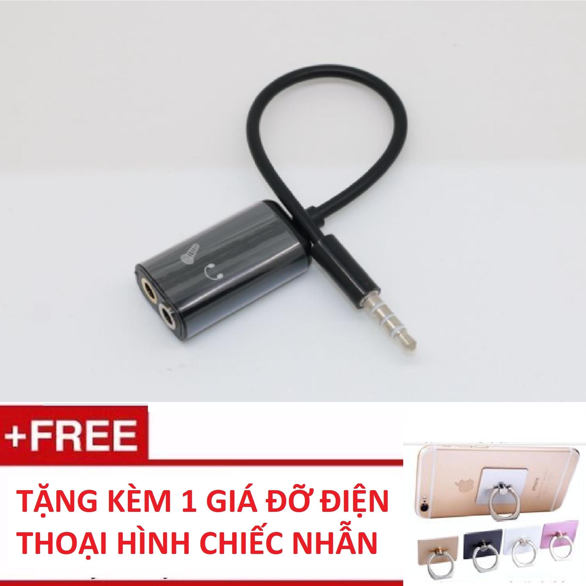 CÁP CHIA TAI NGHE VÀ MICRO -1 ĐẦU 3.5 RA 2 ĐẦU 3.5MM 1 BÊN MIC 1 BÊN AUDIO + TẶNG KÈM 1 GIÁ ĐỠ ĐIỆN THOẠI HÌNH CHIẾC NHẪN