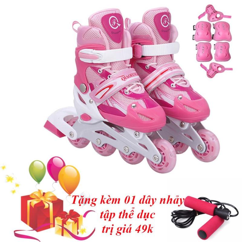 Phân phối Giày Trượt Patin Phát Sáng Toàn Bộ Bánh & Đồ Bảo Hộ (Size M) - TiGi Mall - Tặng Kèm 1 Dây Nhảy