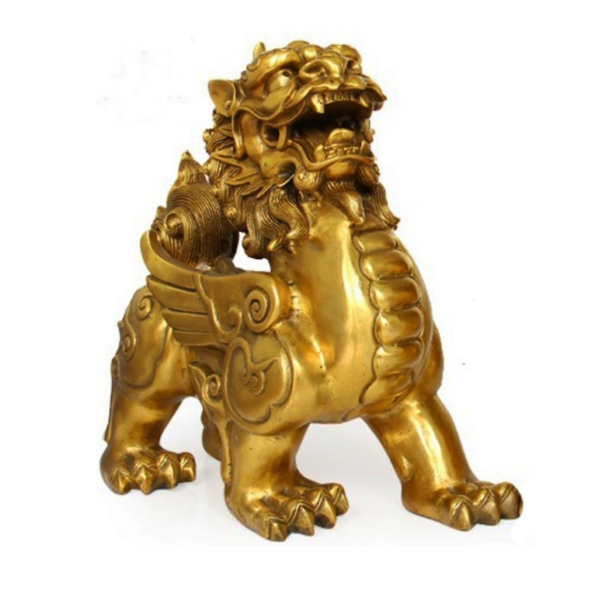 Tượng Tỳ hưu đại - Chất liệu bằng đồng thau nặng 1kg cao14cm ( linh vật phong thuỷ hút tài lộc và hóa giải sát khí)