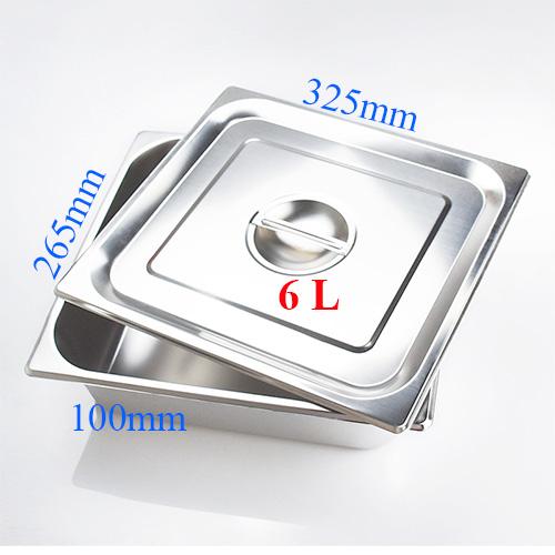 (inox dày) Bộ khay inox có nắp GN 1/2x100mm đựng thức ăn tiệc buffet